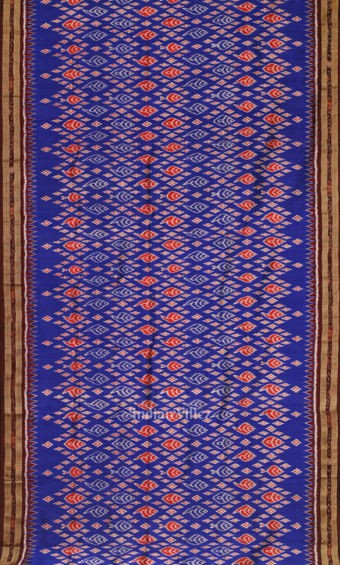 Blue Red Sankha Motif Odisha Ikat Khandua Silk Saree 