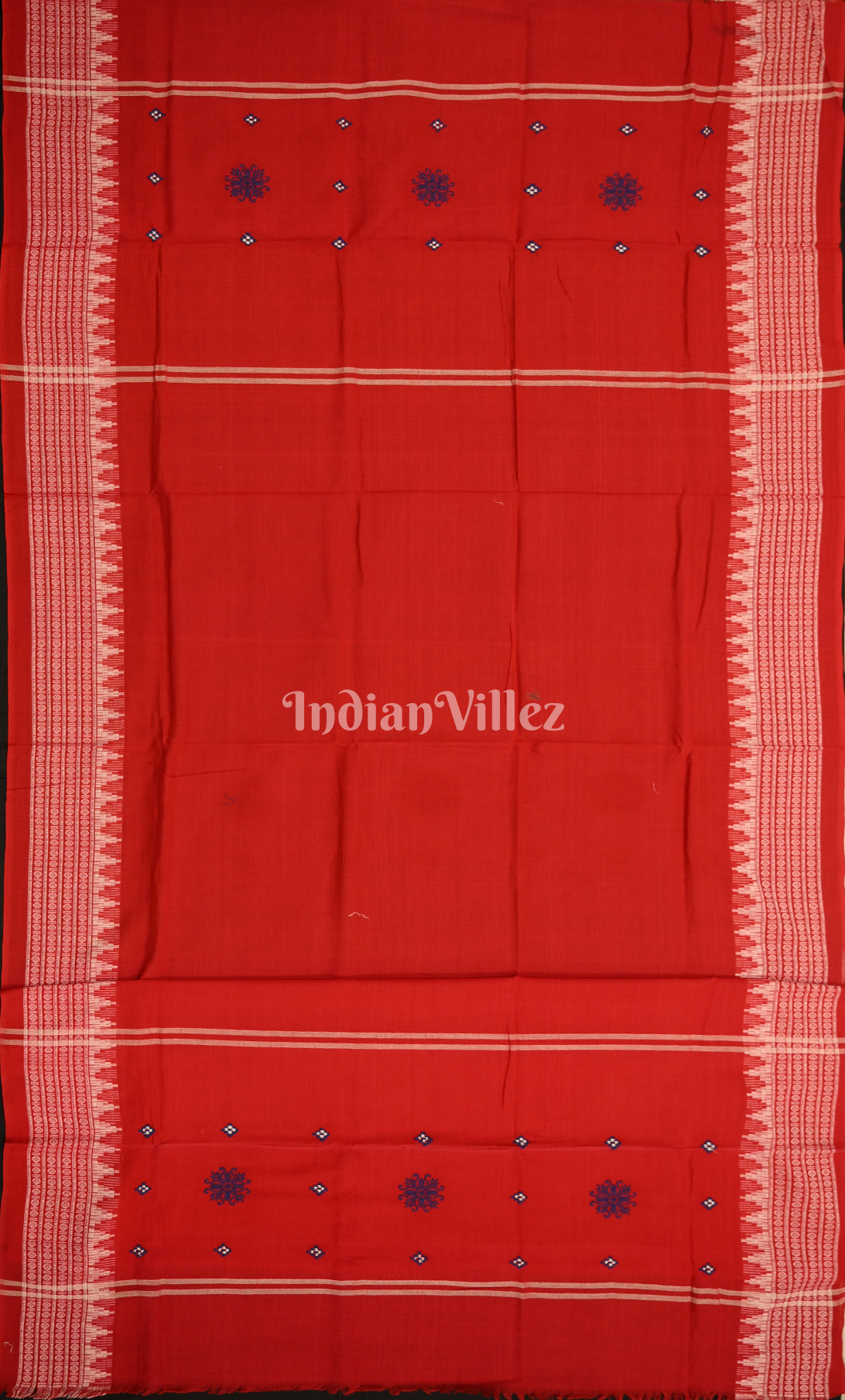 Blue Red Flower Pasapali Odisha Ikat Sambalpuri Cotton Dress set with Dupatta 