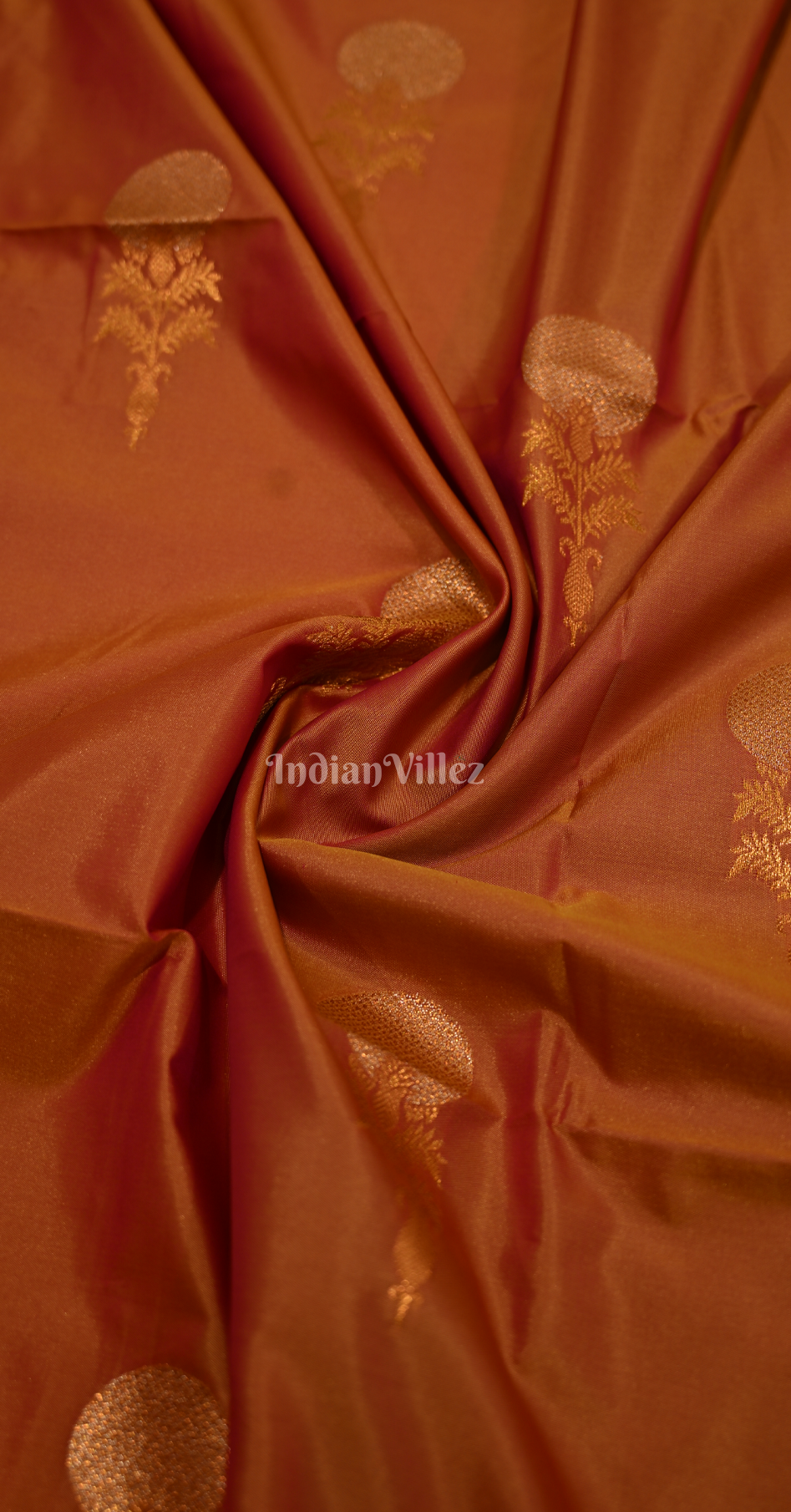 Rust Orange Gold Designer Two Tone Silk Saree With Zari Work 