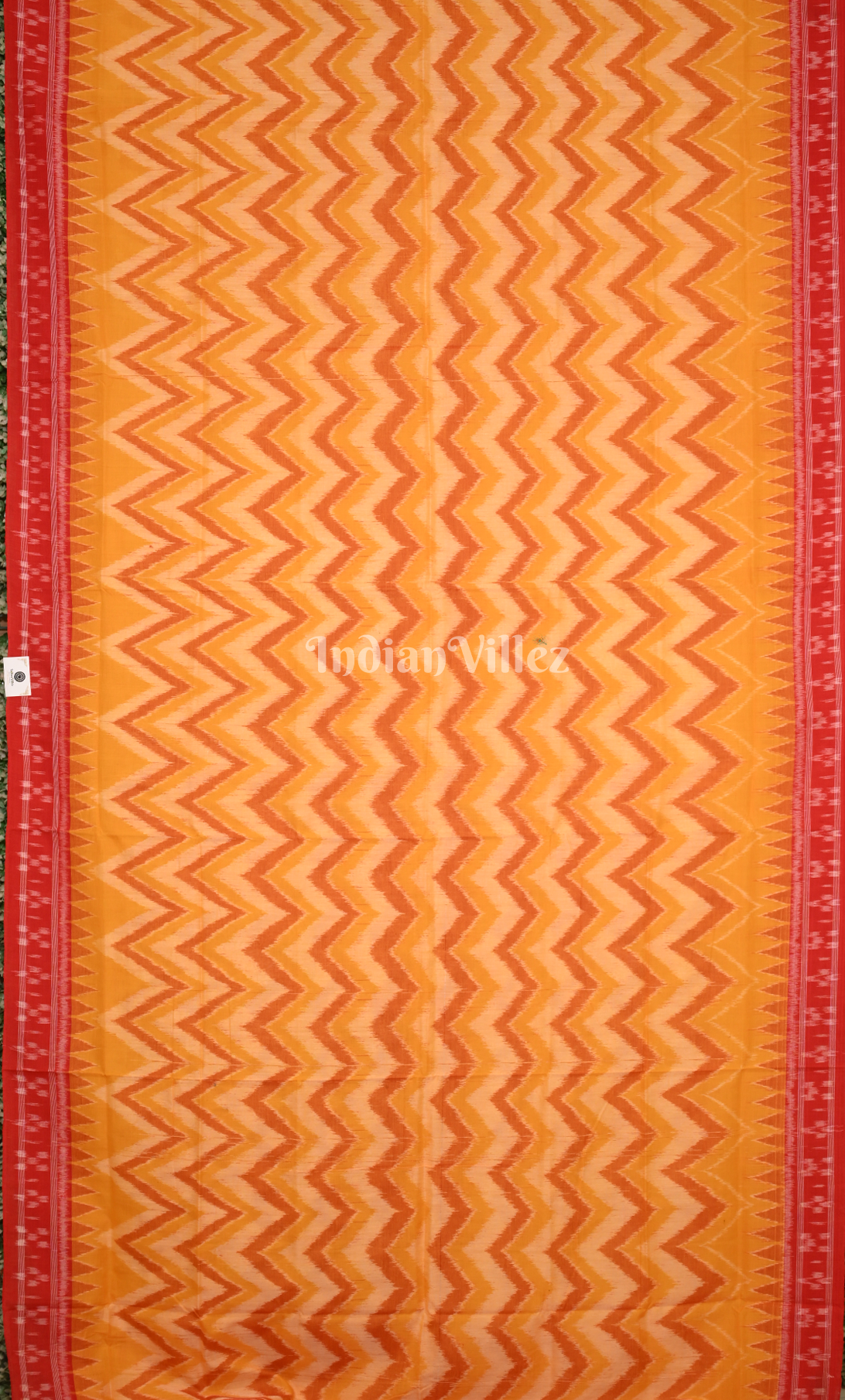 Yellow Red Waves Design Odisha Ikat Sambalpuri Cotton Saree 