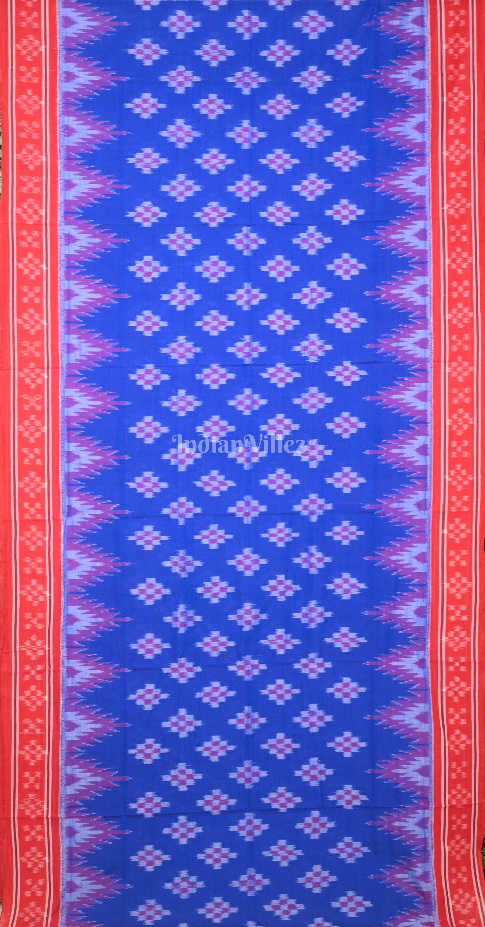 Royal Blue Red Pasapali Odisha Ikat Sambalpuri Cotton Saree 