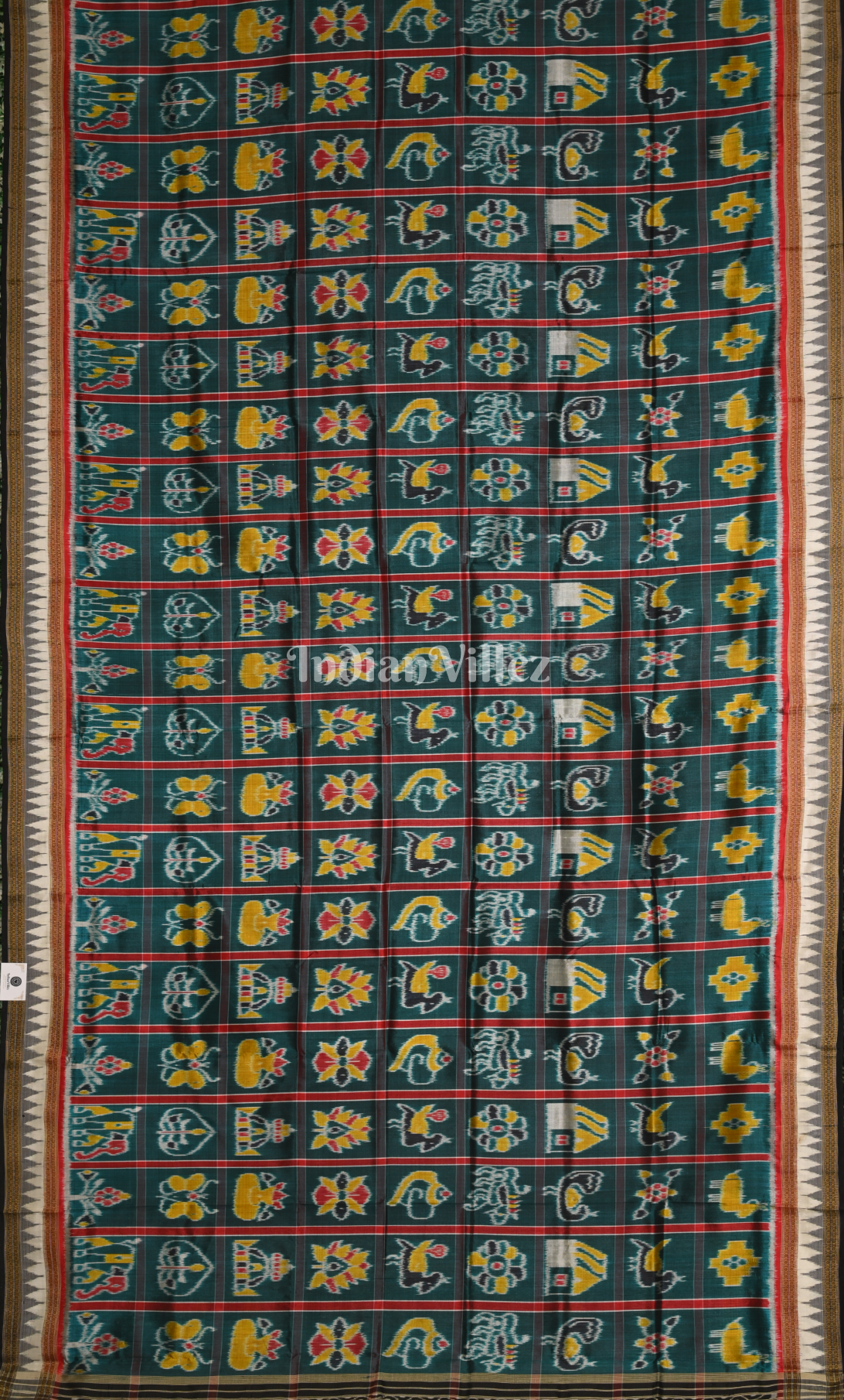 Teal Blue Black Nabakothi Odisha Ikat Khandua Silk Saree