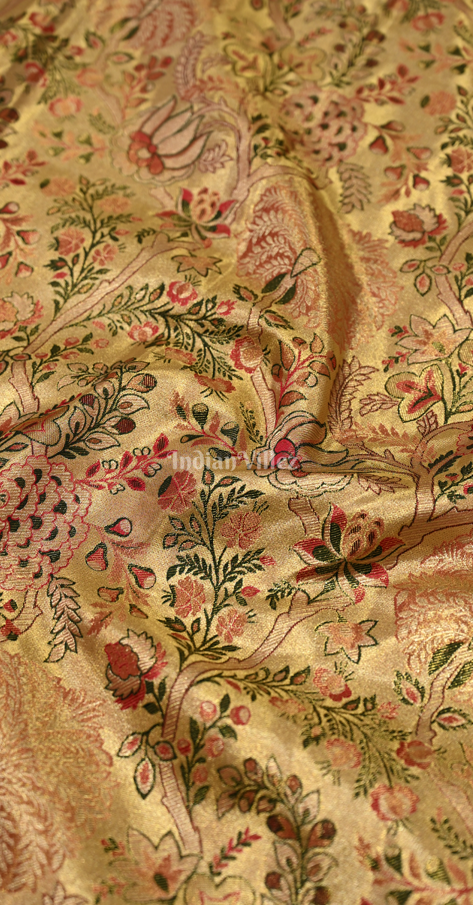 Golden Red  Floral Brocade Pure Kanjivaram Tissue Silk Saree 