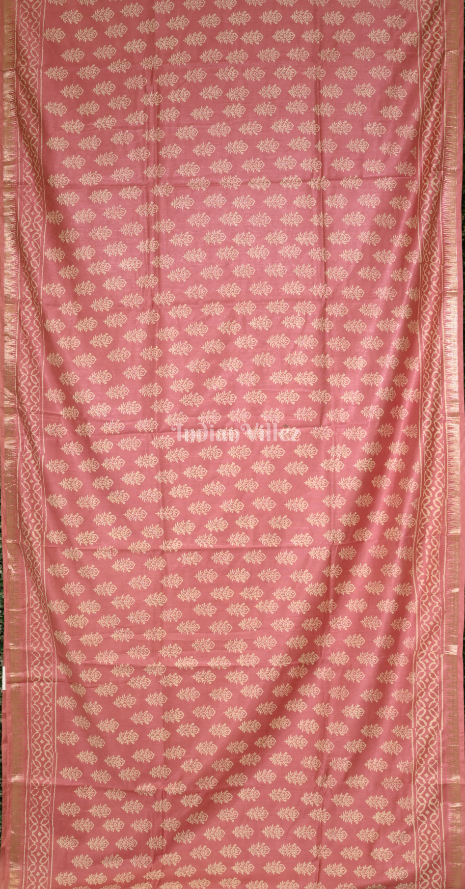 Peach Pink Block Printed Cotton Saree