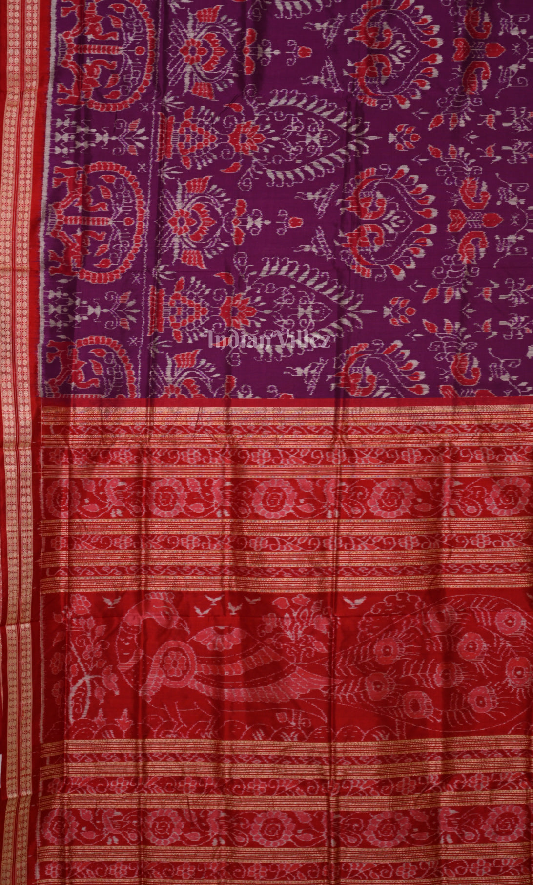 Purple Red Odisha Ikat Sambalpuri Silk Saree 