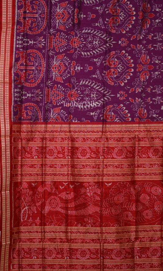 Purple Red Odisha Ikat Sambalpuri Silk Saree 