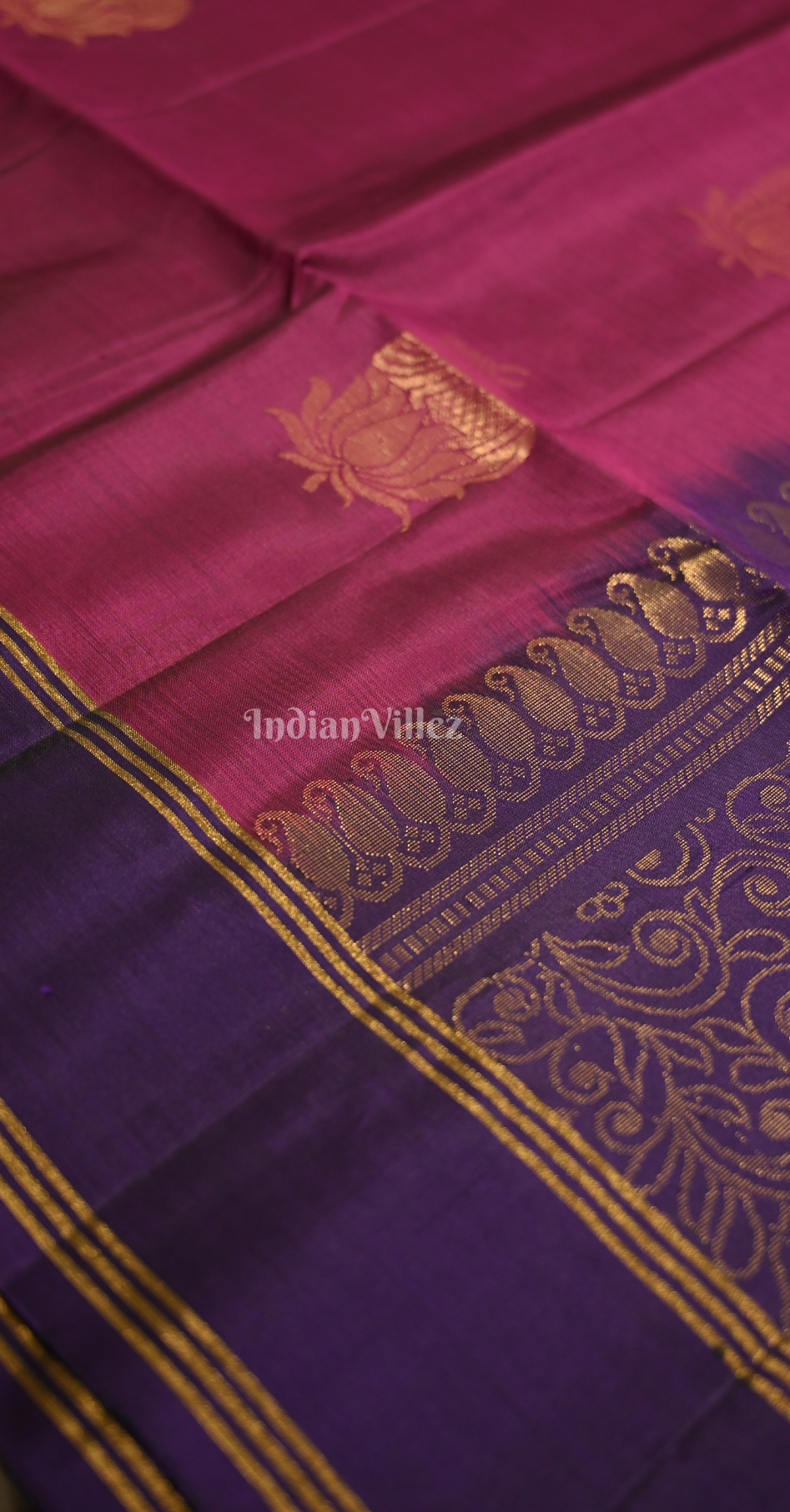 Magenta Pink Purple Floral Zari Pure Kanjivaram Soft Silk Saree