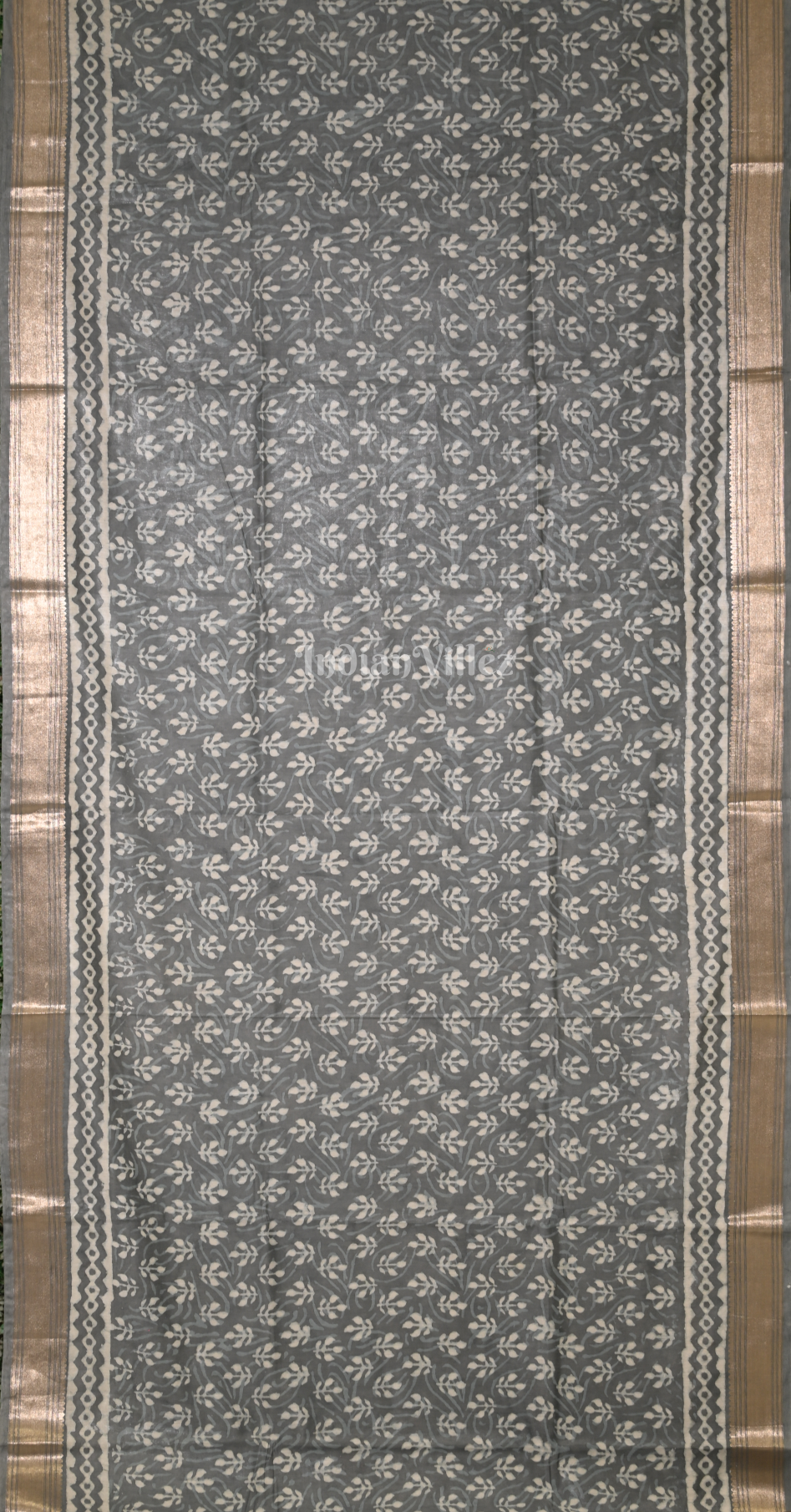 Grey Block Printed Dabu Cotton Saree