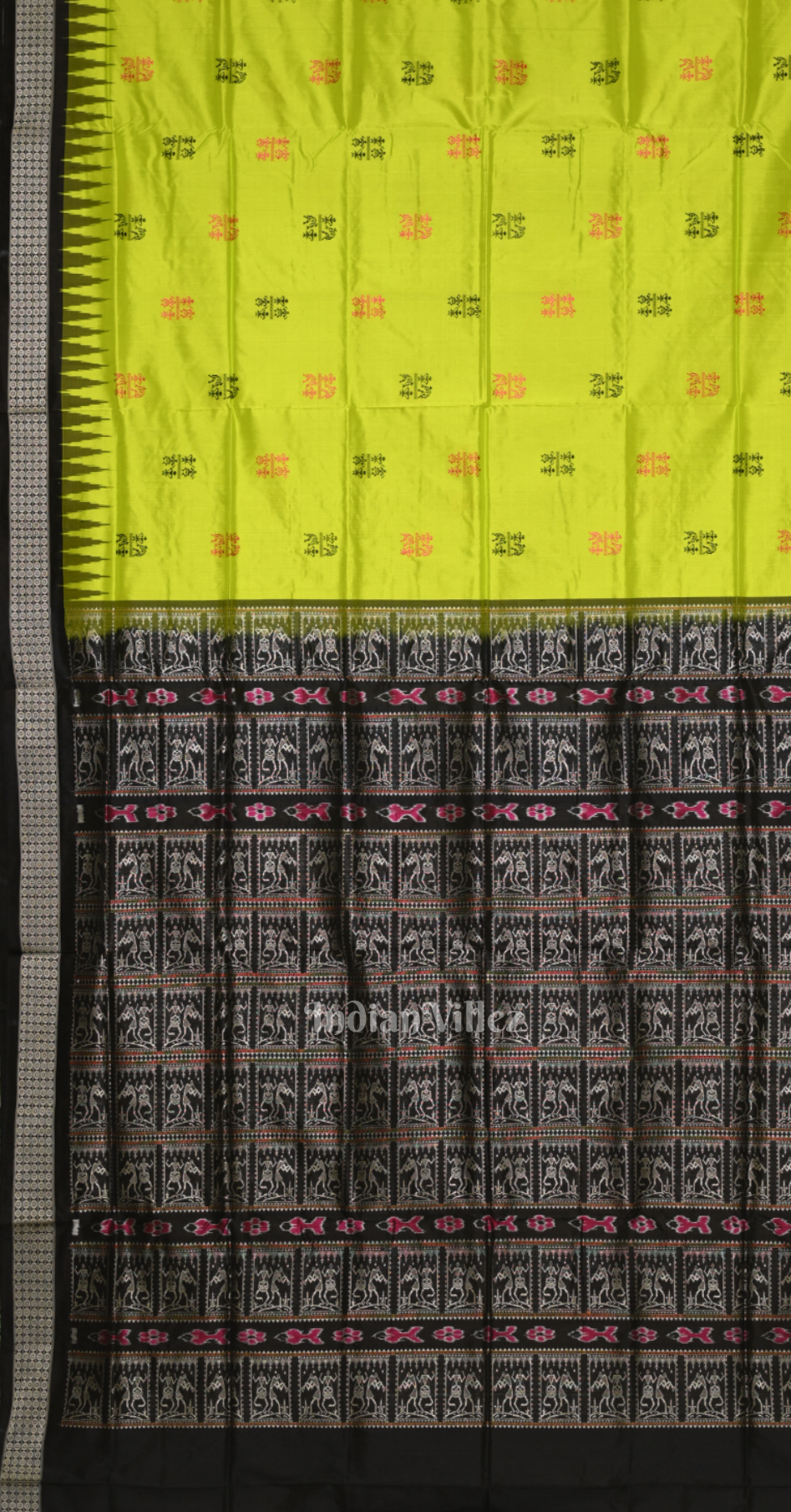 Parrot Green Tribal Design Odisha Ikat Bomkai Sambalpuri Silk Saree 