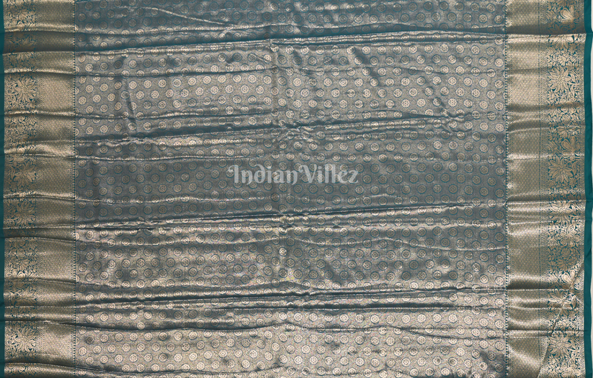 Light Blue Gold Floral Pure Kanjivaram Silk Saree 