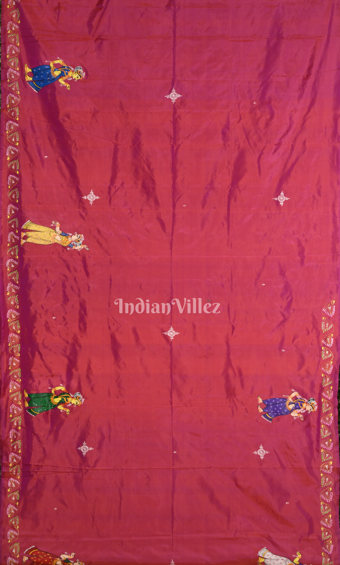 Magenta Pink Raas Leela Hand-painted Pattachitra Saree