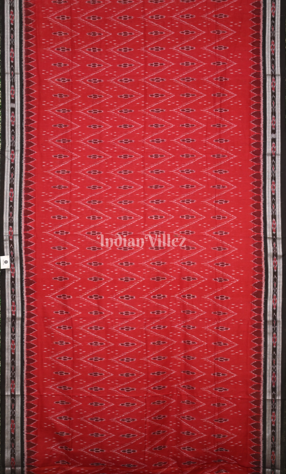 Red Black Waves Theme Odisha Ikat Maniabandha Cotton Saree