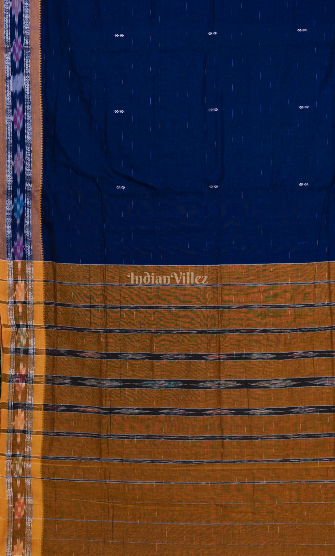 Royal Blue Brown Odisha Ikat Maniabandha Cotton Saree 