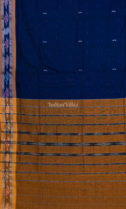 Royal Blue Brown Odisha Ikat Maniabandha Cotton Saree 