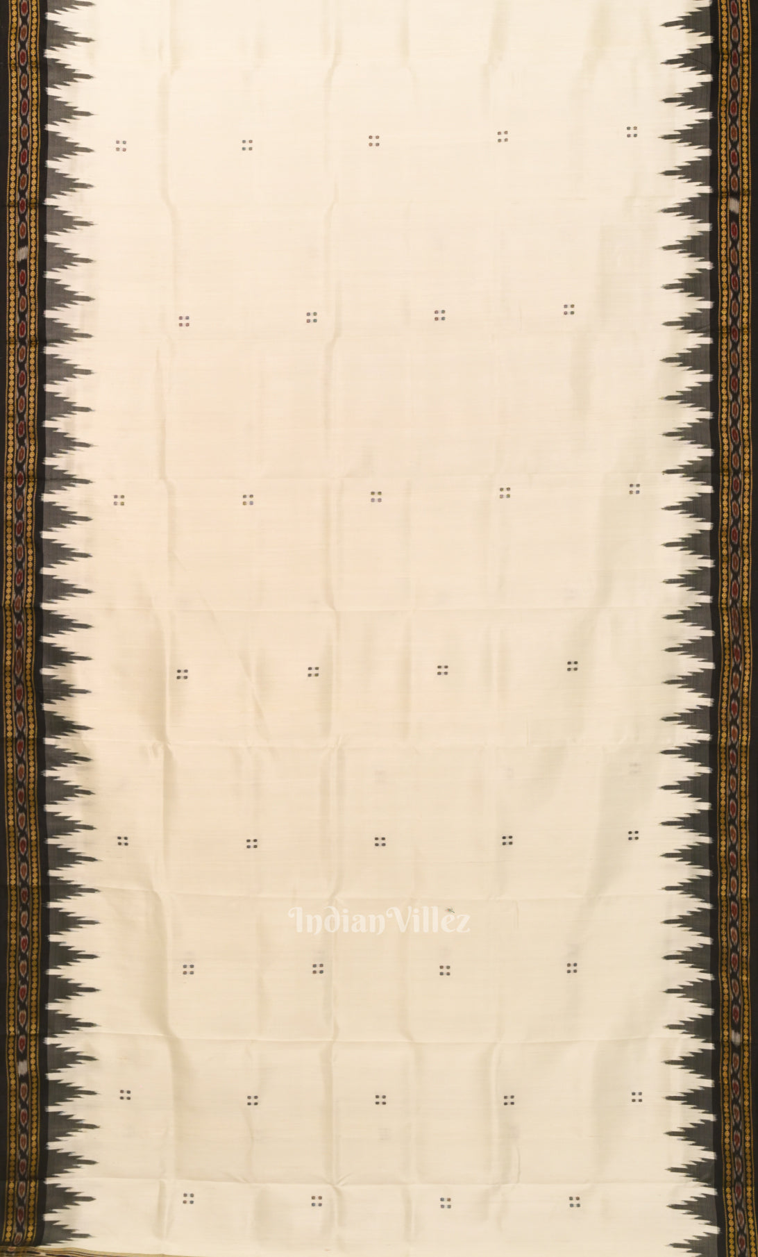 White Black Buti Odisha Ikat Khandua Silk Saree with Pasapali Anchal