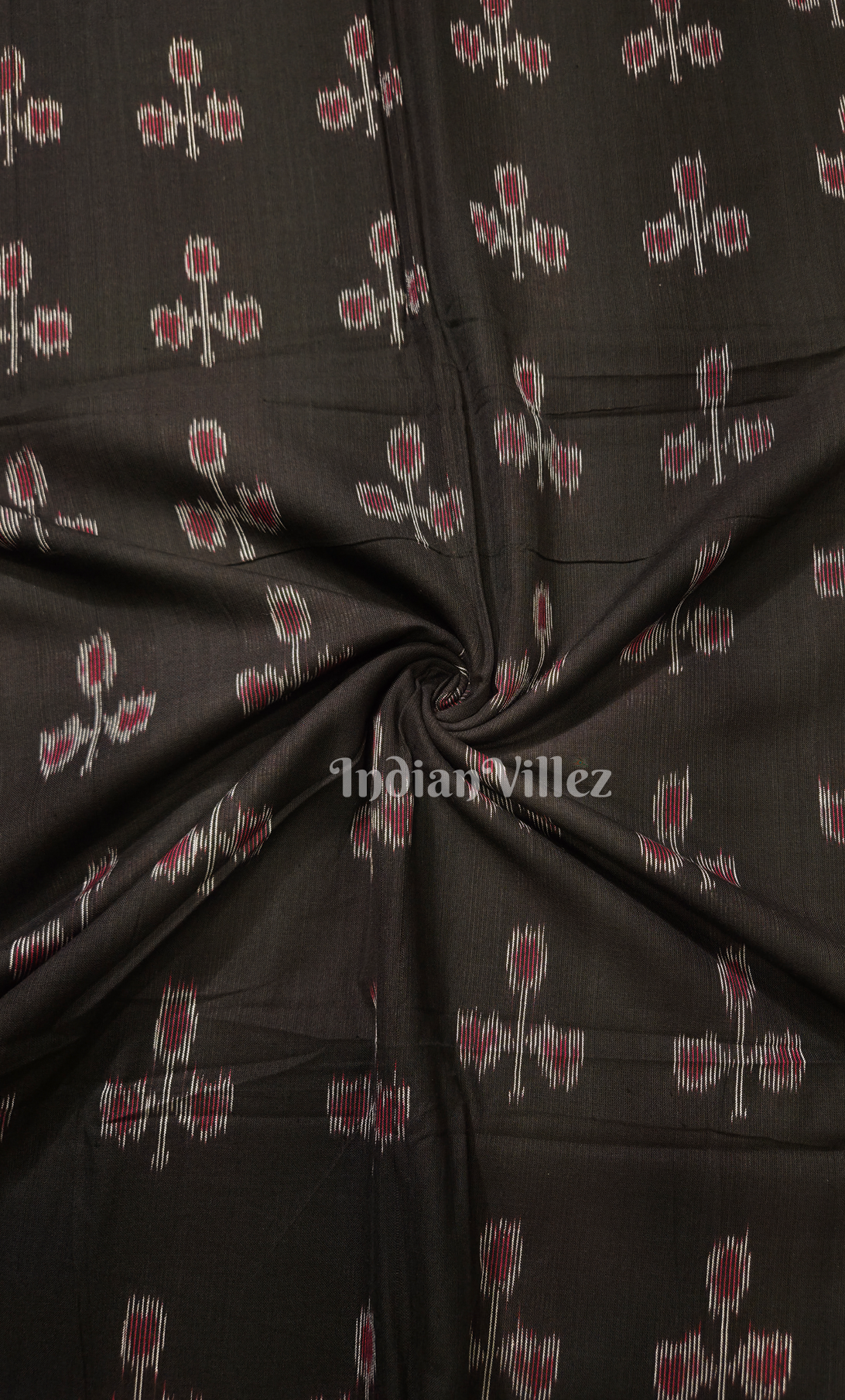 Black Floral Design Odisha Ikat Sambalpuri Cotton Fabric 