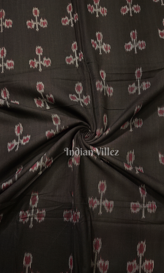 Black Floral Design Odisha Ikat Sambalpuri Cotton Fabric 