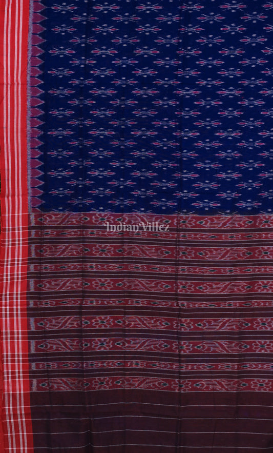 Blue Maroon Odisha Ikat Maniabandha Cotton Saree 