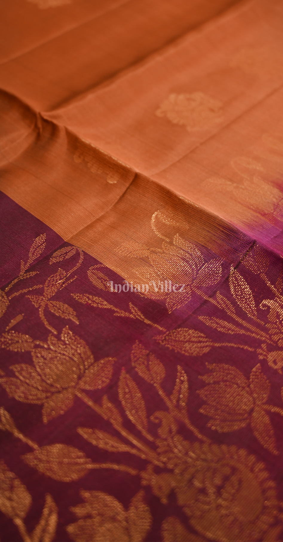 Rust Orange Magenta Pink Floral Pure Kanjivaram Soft Silk Saree