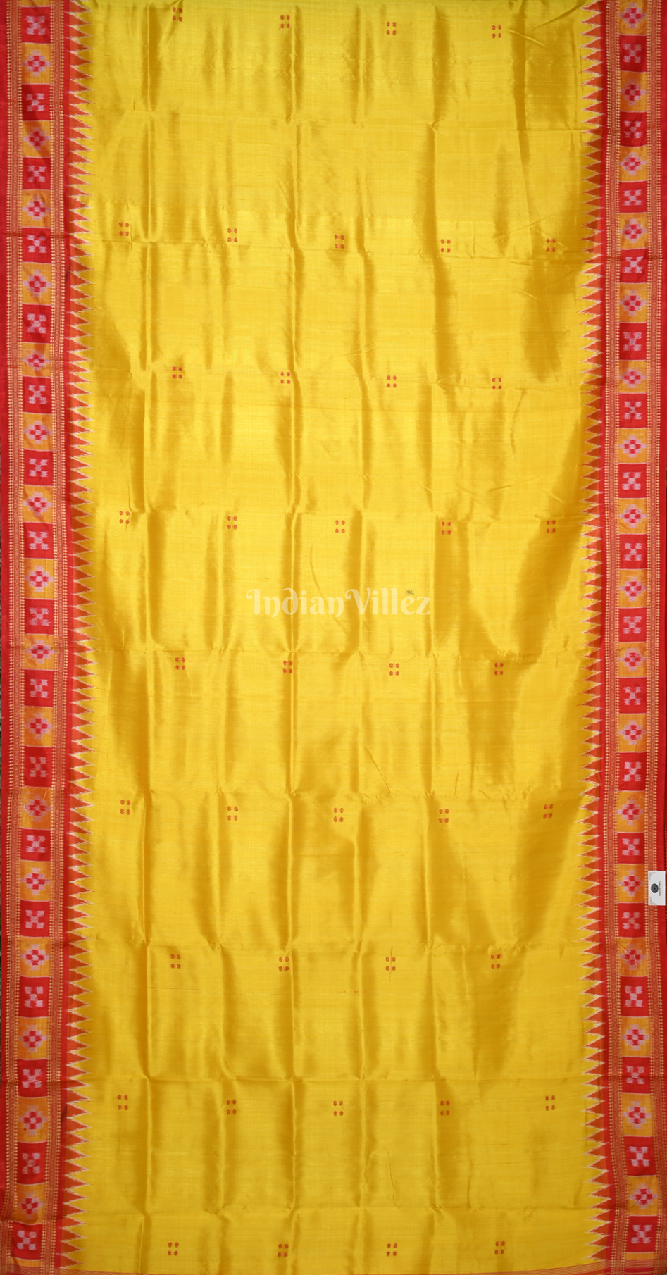 Yellow Red Buti Design Pasapali Border Odisha Ikat Khandua Silk Saree 