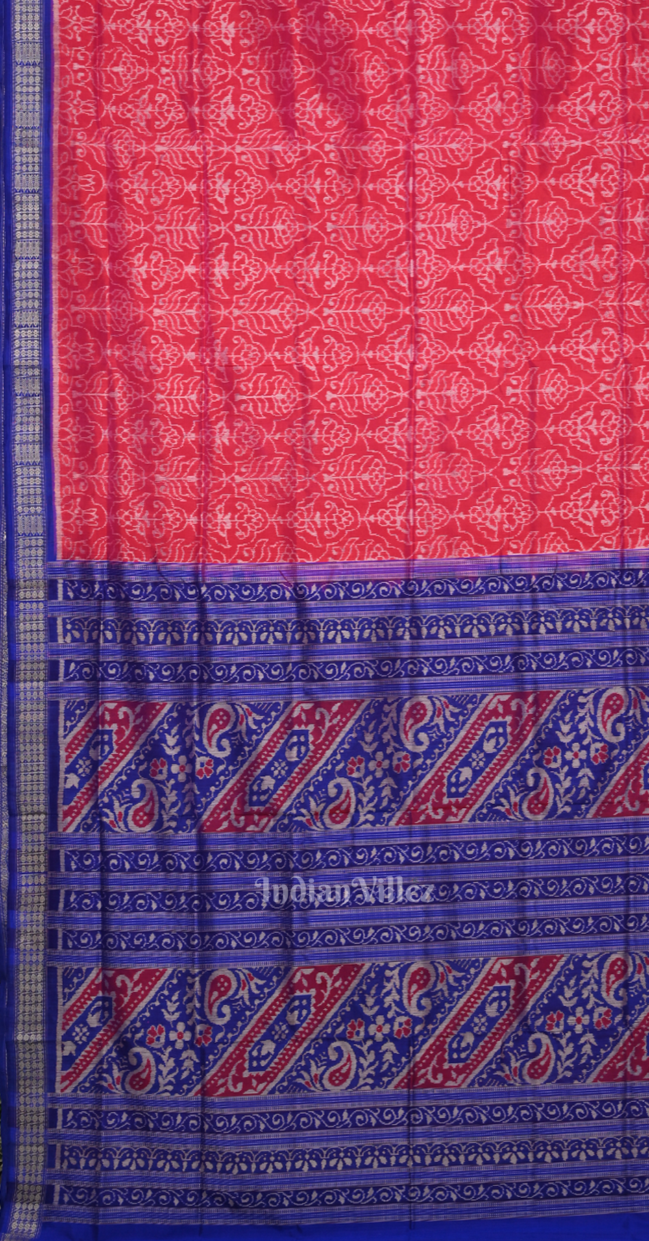 Red Blue Tree of Life Motif Odisha Ikat Sambalpuri Silk Saree