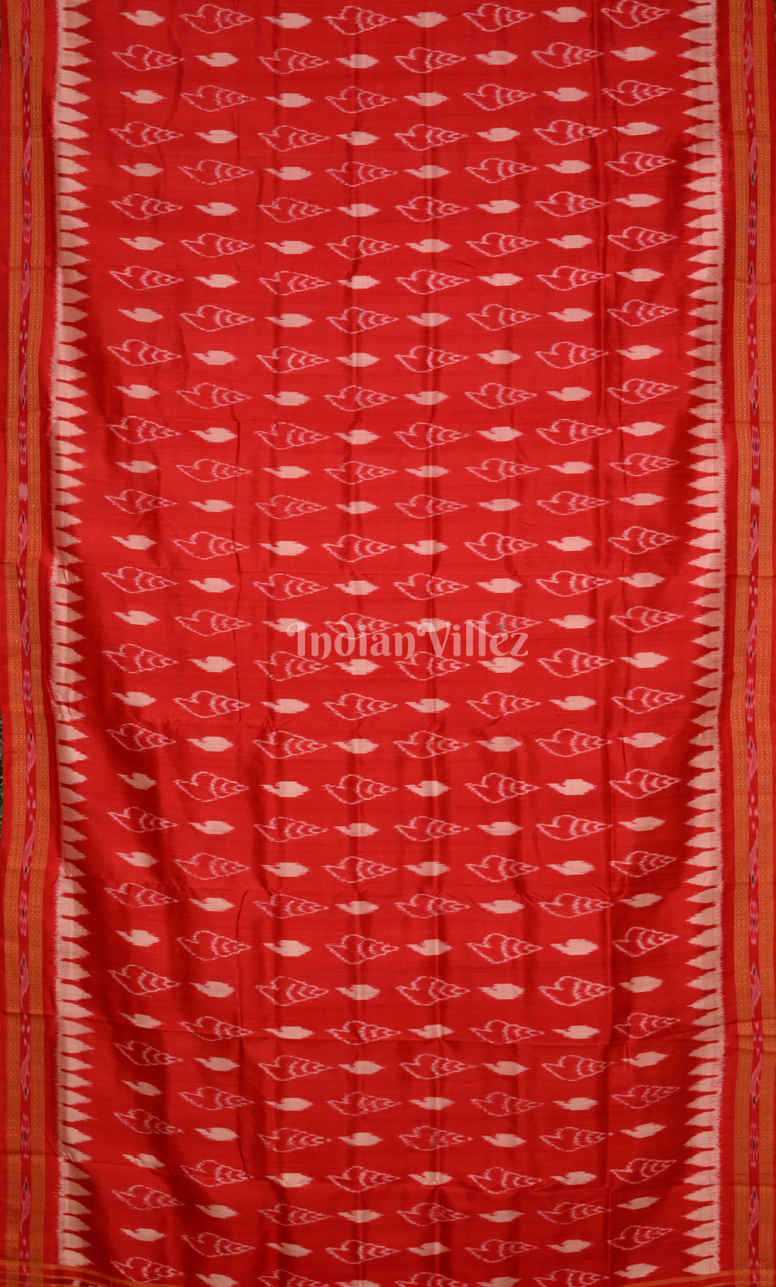 Red Sankha Motif Odisha Ikat Khandua Silk Saree 