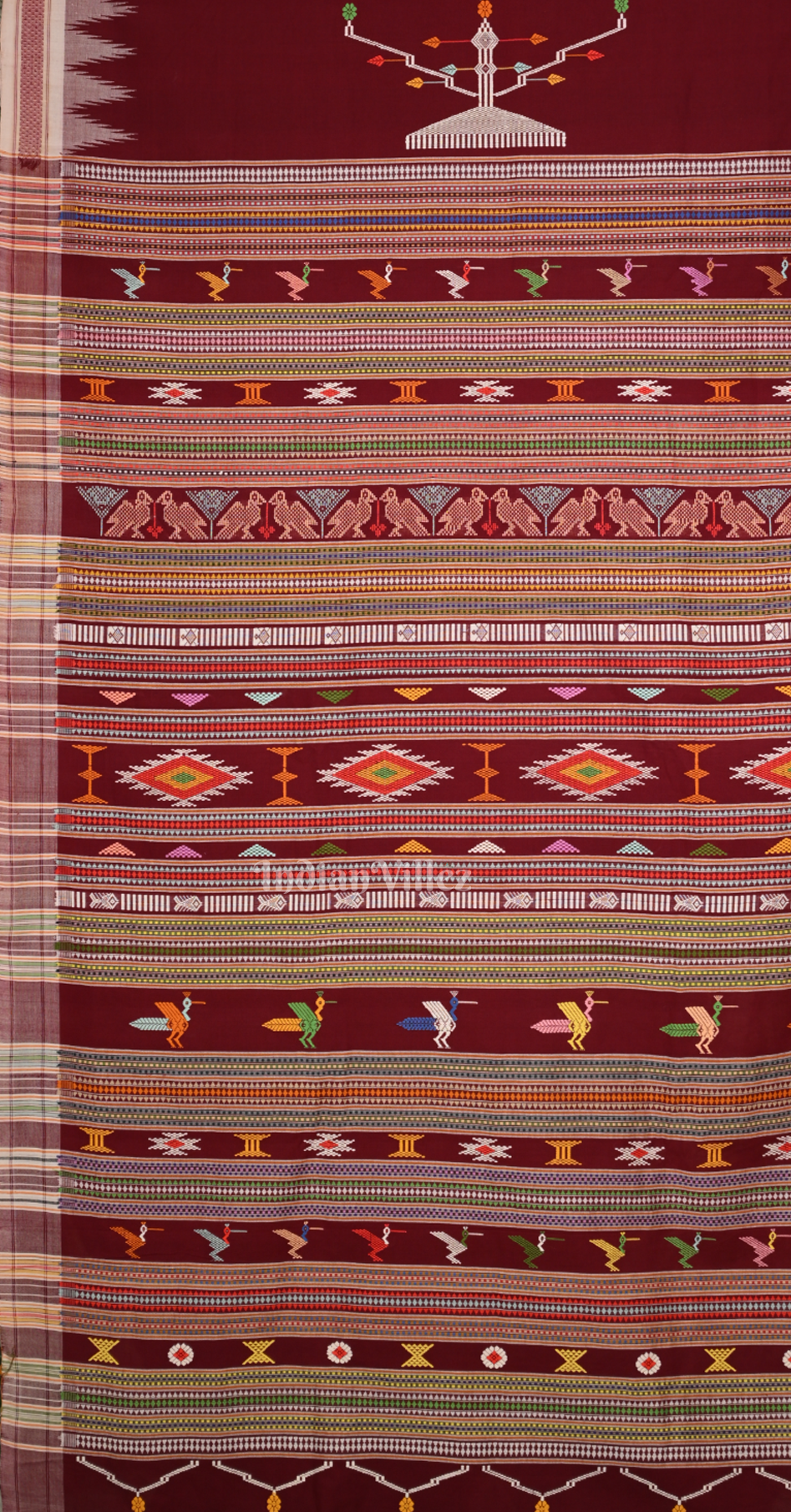 Maroon White Border Ganjam Bomkai Cotton Saree 