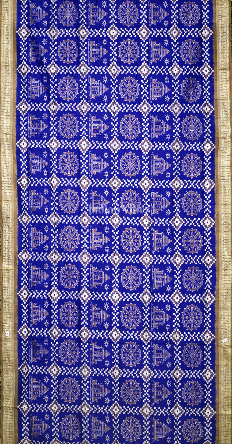 Blue Brown Konark Chakra Motif Odisha Ikat Sambalpuri Silk Saree 