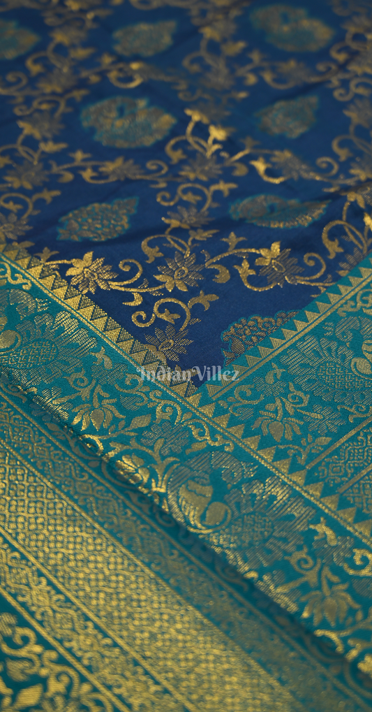 Blue Pure Chaap Weaving Silk Saree