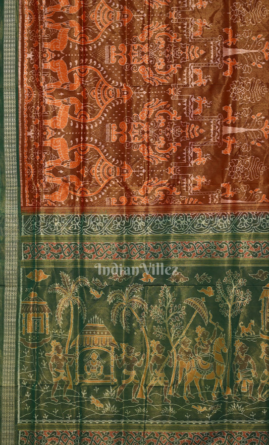 Maroon Green Tribal Diwali Theme Sambalpuri Tissue Silk Saree