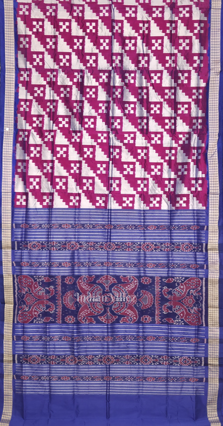 Magenta Pink Blue Pasapali Odisha Ikat Sambalpuri Silk Saree