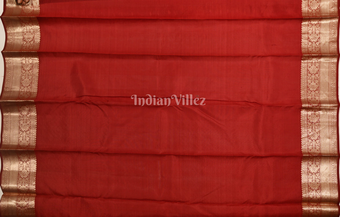 Maroon Red with Golden Floral Brocade Pure Kanjivaram Silk Saree