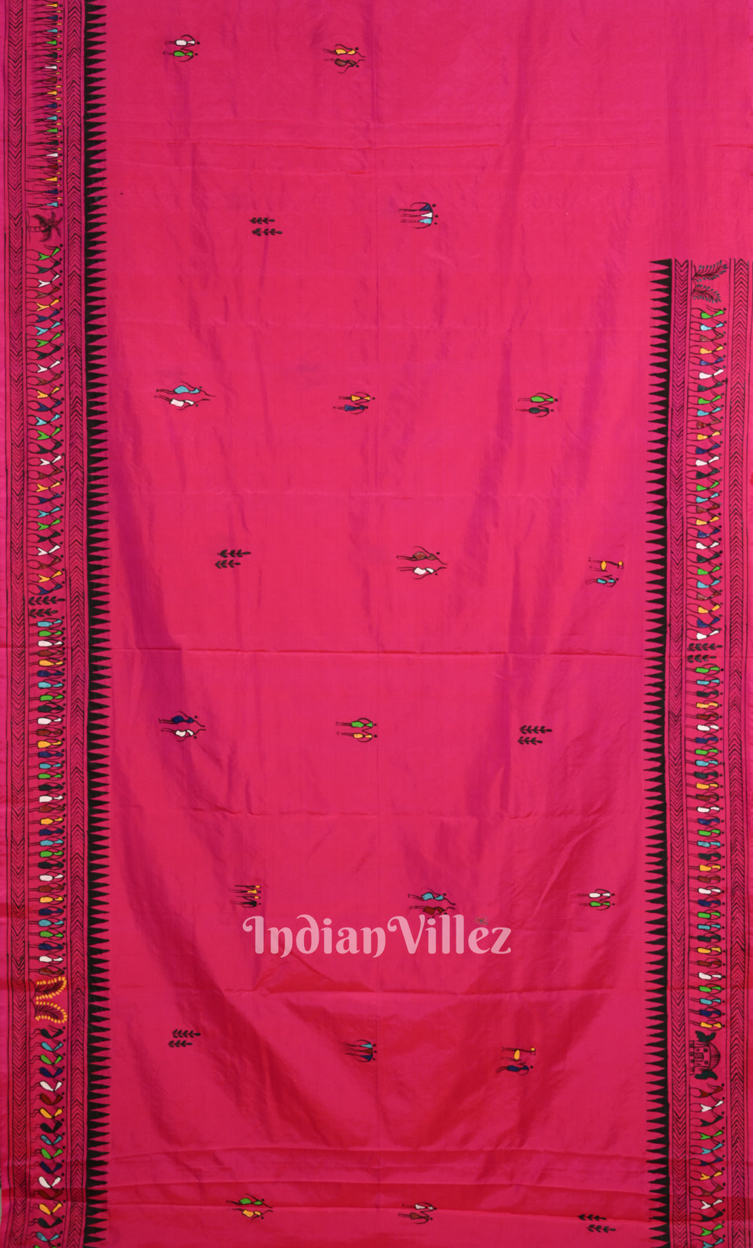 Rani Pink Saura Tribal Art Hand-Painted Pattachitra Saree 