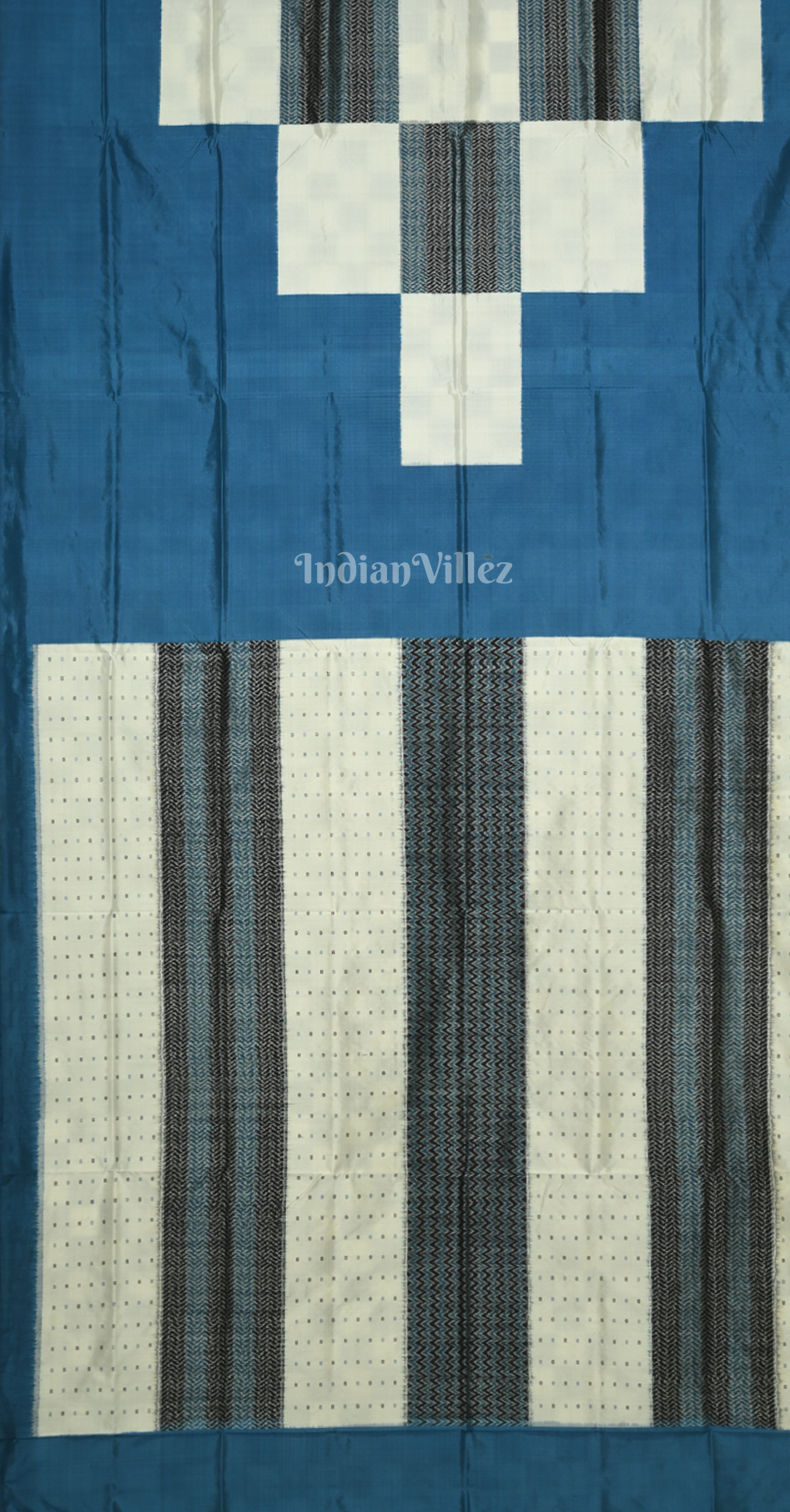 White Blue Body Pasapali Odisha Ikat Contemporary Designer Silk Saree 