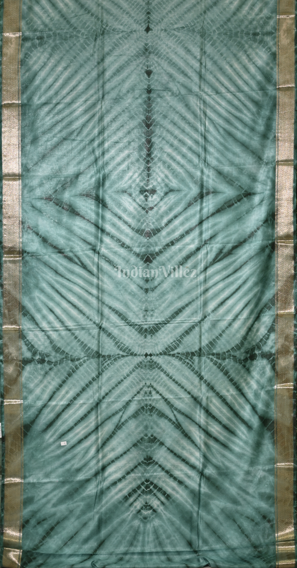 Teal Blue Block Printed Shibori Cotton Saree 