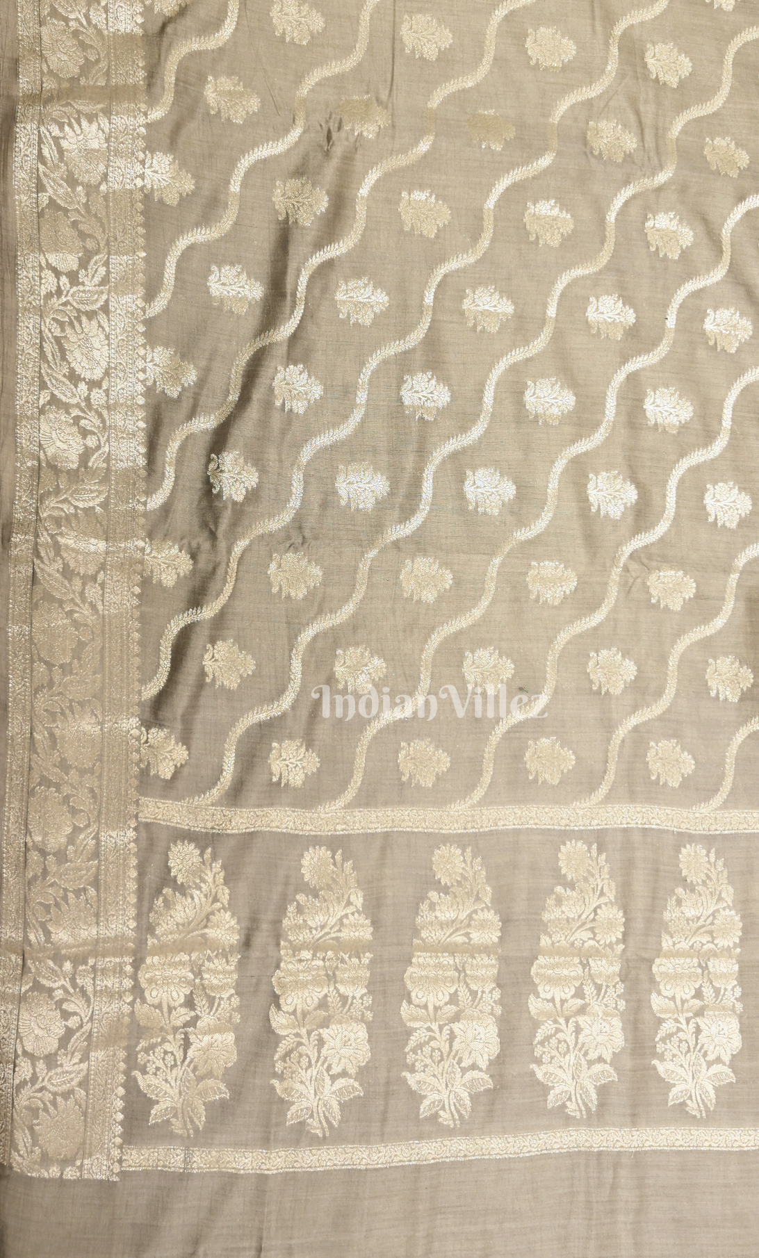 Exclusive Grey Pure  Chiniya Silk Banarasi Saree with Meenakari Weaving