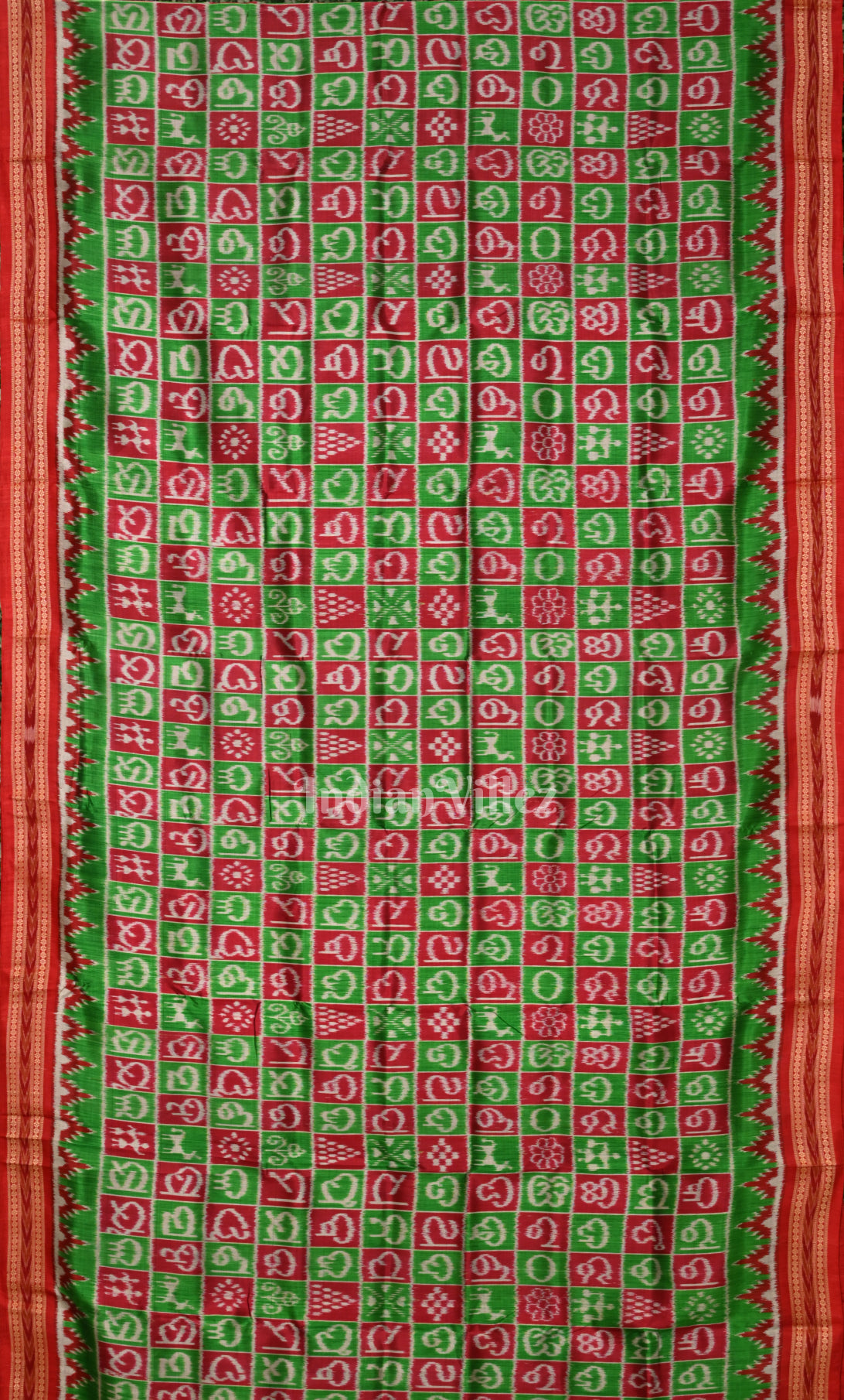 Green Red Odia Barnamala Odisha Handoom Khandua Silk saree