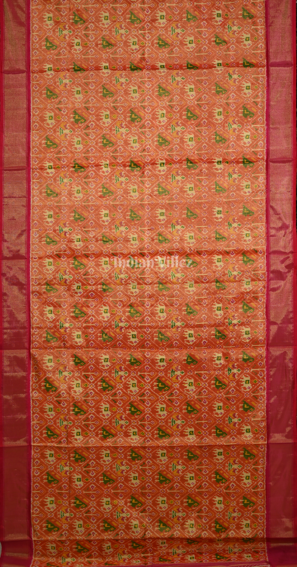 Orange Red Dual Tone Pochampally Ikat Silk Saree