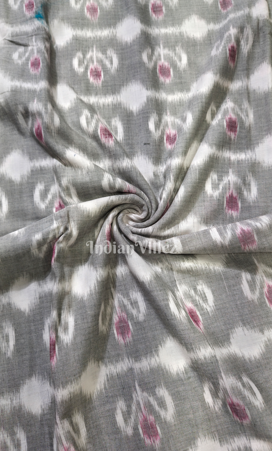 Grey Pink Odisha Ikat Sambalpuri Cotton Fabric