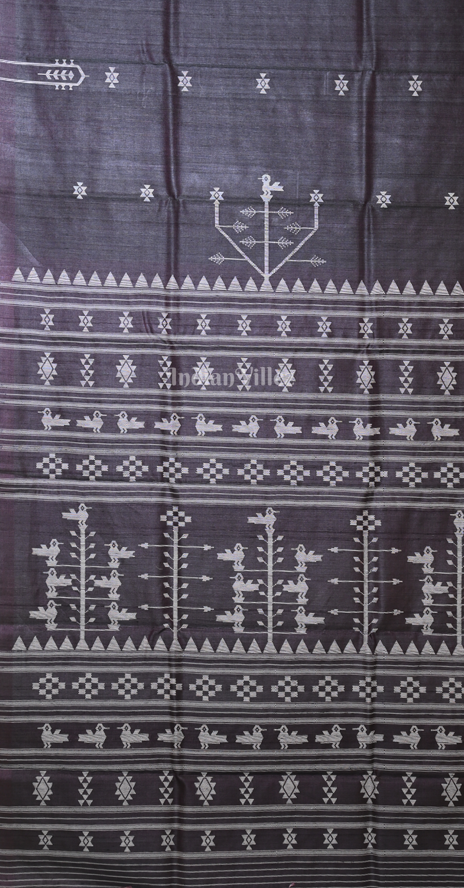 Grey Gopalpur Tussar Silk Saree  Inspired by Ganjam Bomkai Theme 
