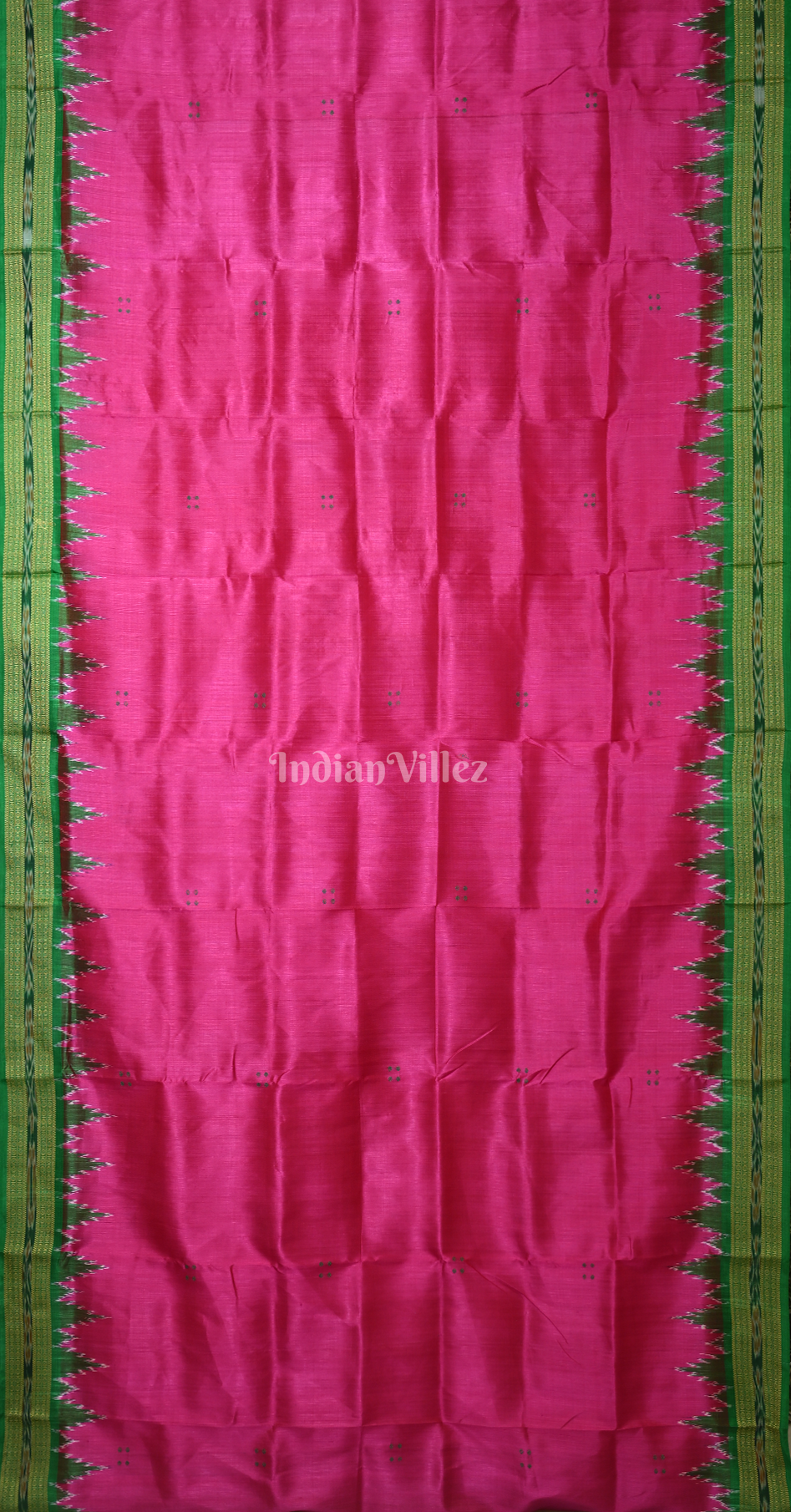 Rani Pink Green Buti Design Odisha Ikat Khandua Silk Saree 