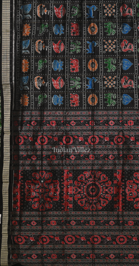 Black Maroon Nabakothi Odisha Ikat Sambalpuri Silk Saree