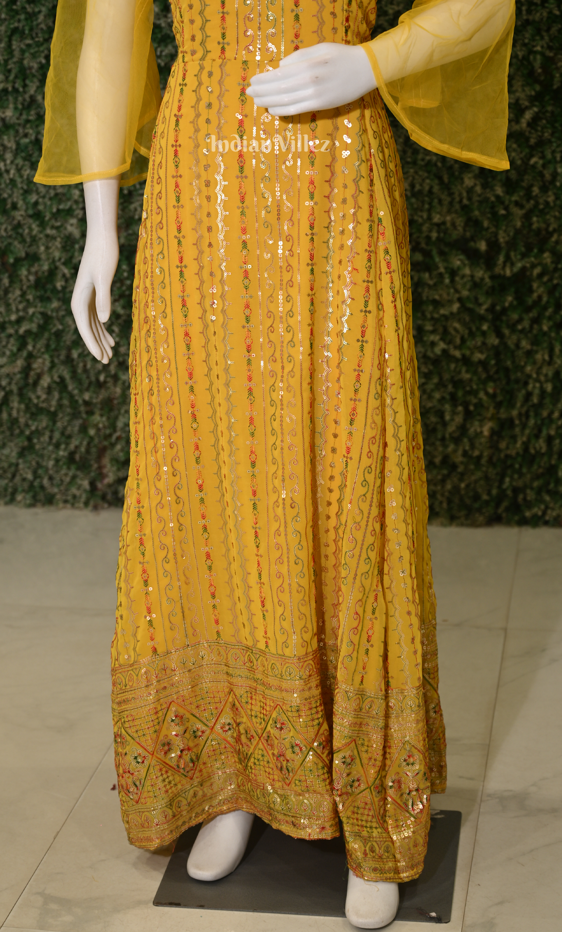 Party Wear Mustard Yellow Georgette Gown with Sequence & Embroidery Work