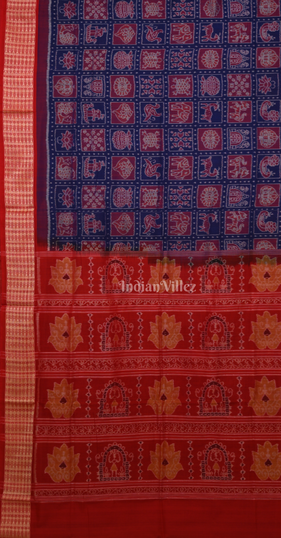 Navy Blue Red Nabakothi Odisha Ikat Sambalpuri Cotton Saree