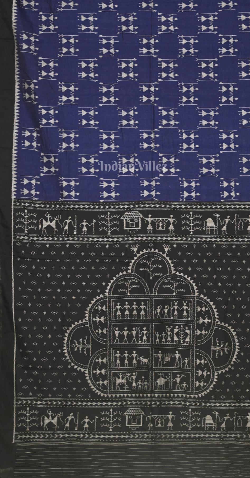 Blue Black Tribal Theme Odisha Ikat sambalpuri Cotton Saree