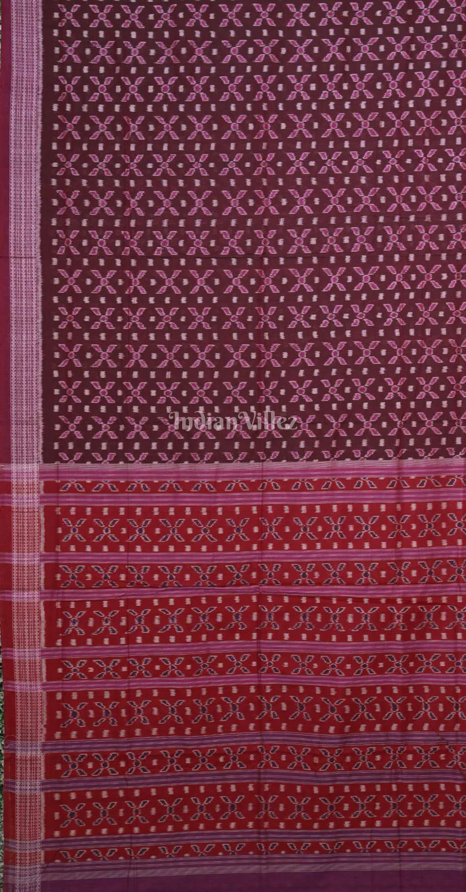 Maroon Red Telia Rumal Odisha Ikat Sambalpuri Cotton Saree 