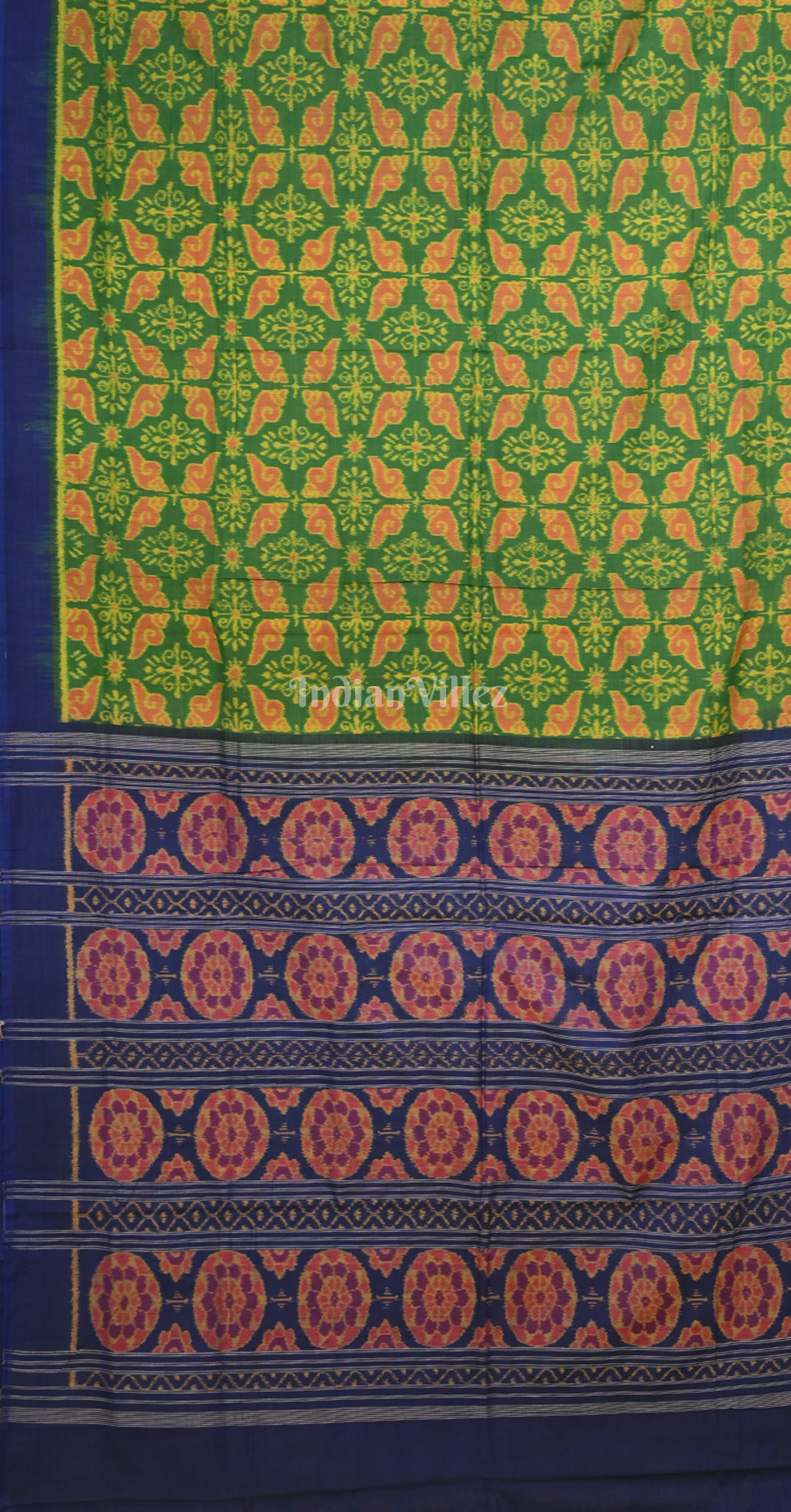 Green Blue Sankha Motif Odisha Ikat Sambalpuri Cotton Saree