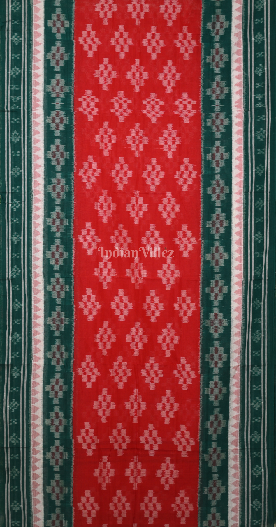 Red Green Pasapali Scot Odisha Ikat Sambalpuri Cotton Saree 