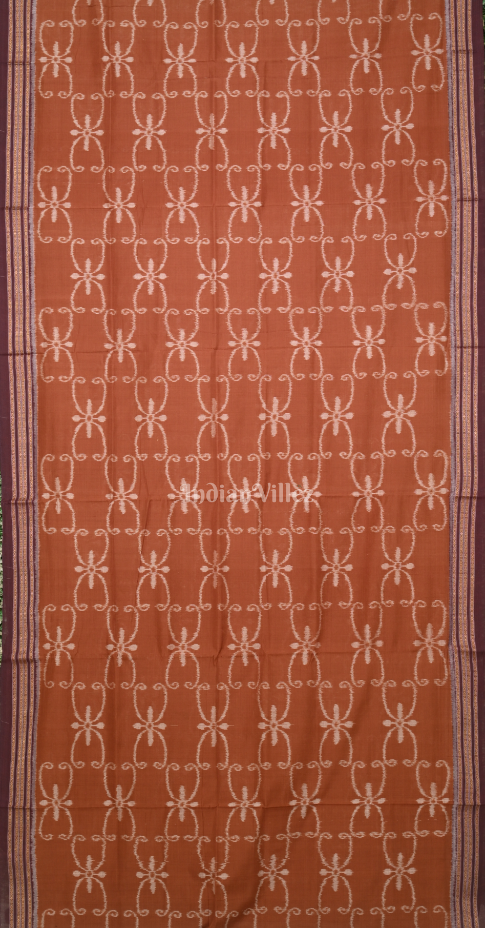 Rust Orange Maroon Odisha Ikat Sambalpuri Cotton Saree with Tribal Anchal