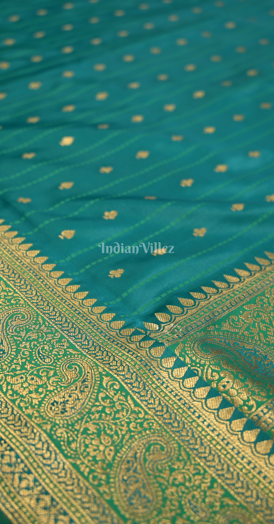 Cyan Blue Buti Design Zari Satin Silk Banarasi Saree